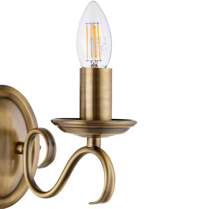 2 PACK Dimmable LED Twin Wall Light Antique Brass Vintage 2x Bulb Lamp Lighting Loops
