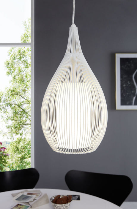 Pendant Light Colour White Shade White Satin Glass Steel Bulb E27 1x60W Loops