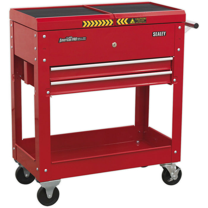 Mobile Tool & Parts Trolley - 770 x 370 x 830mm - Steel Construction - Red Loops