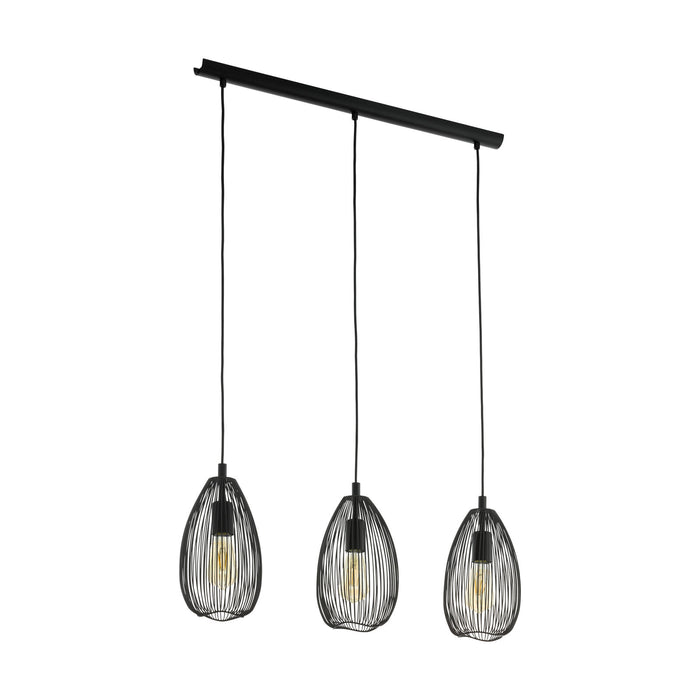 Hanging Ceiling Pendant Light Black Wire Shade 3x 60W E27 Kitchen Island Lamp Loops