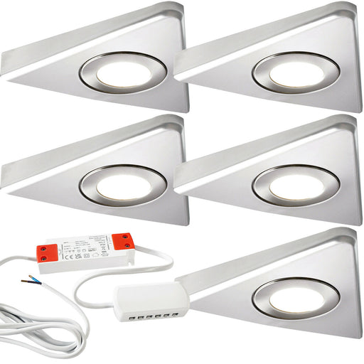 5x 2.6W LED Kitchen Triangle Spot Light & Driver Kit Stainless Steel Warm White Loops