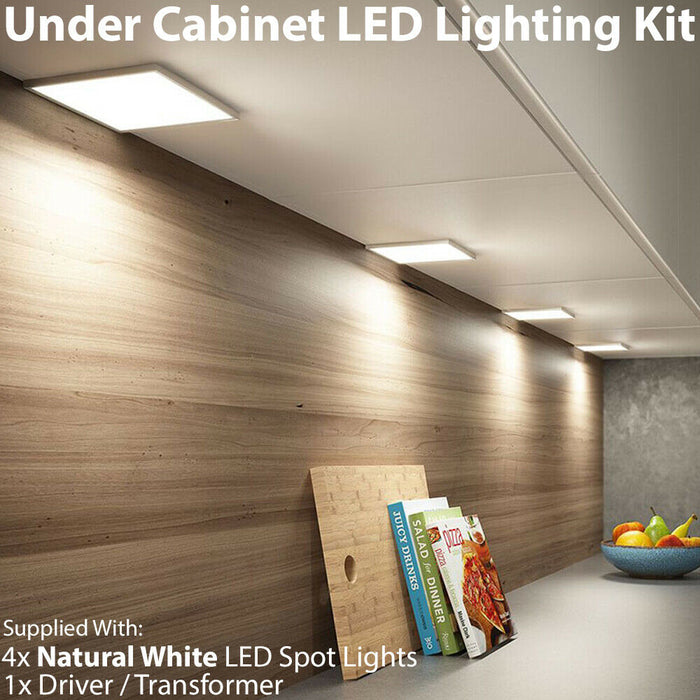 4x 6W LED Kitchen Flush Panel Spot Light & Driver Brushed Nickel Natural White Loops