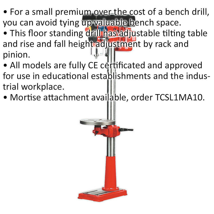 16-Speed Floor Pillar Drill - 550W Motor - 1580mm Height - Safety Release Switch Loops