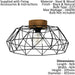 Semi Flush Ceiling Light Black Steel Cage Shade & Wood 1 x 60W E27 Bulb Loops