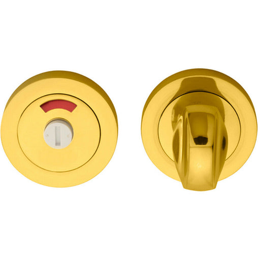 Thumbturn Lock And Release Handle With Indicator 50mm Dia Polished Brass Loops