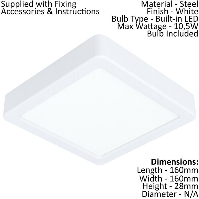 2 PACK Wall / Ceiling Light White 160mm Sqaure Surface Mounted 10.5W LED 3000K Loops