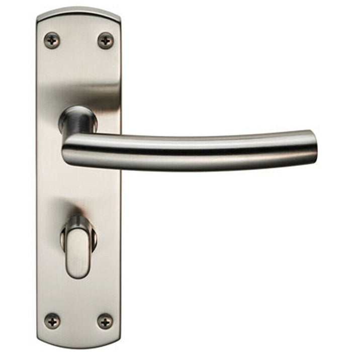 Door Handle & Bathroom Lock Pack Satin Steel Curved & Mitred Bar Backplate Loops