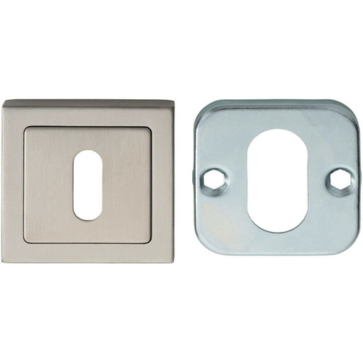 Square Lock Profile Escutcheon Concealed Fix 52 x 52mm Bright Satin Steel Loops