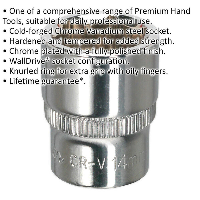 14mm Forged Steel Drive Socket - 1/4" Square Drive - Polished Chrome Vanadium Loops