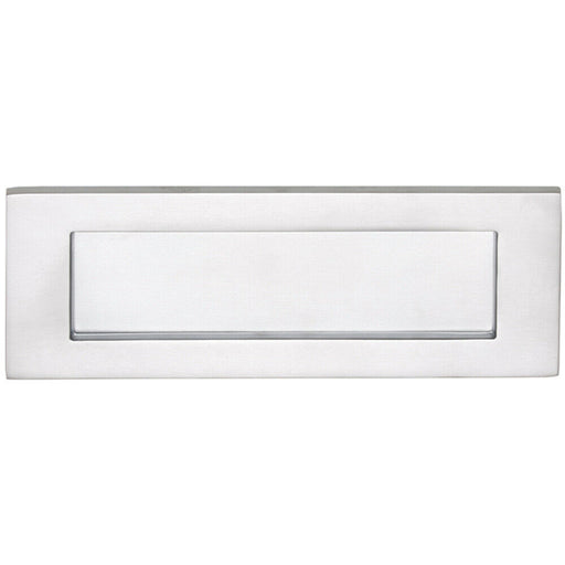 Inward Opening Letterbox Plate 242mm Fixing Centres 278 x 95mm Satin Chrome Loops