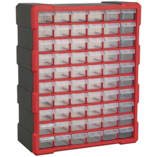 380 x 160 x 475mm 60 Drawer Parts Cabinet - RED - Wall Mounted / Standing Box Loops