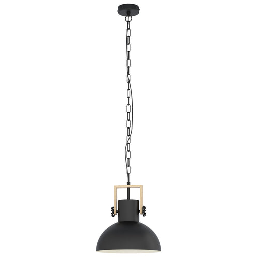 Hanging Ceiling Pendant Light Black & Wood Industrial Shade 1 x 28W E27 Bulb Loops