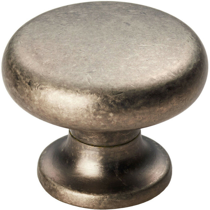 Flat Faced Round Door Knob 34mm Diameter Pewter Small Cabinet Handle Loops