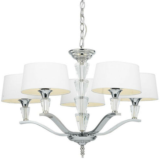 5 Light Ceiling Pendant CHROME & VINTAGE WHITE Round Shade Hanging Feature Lamp Loops