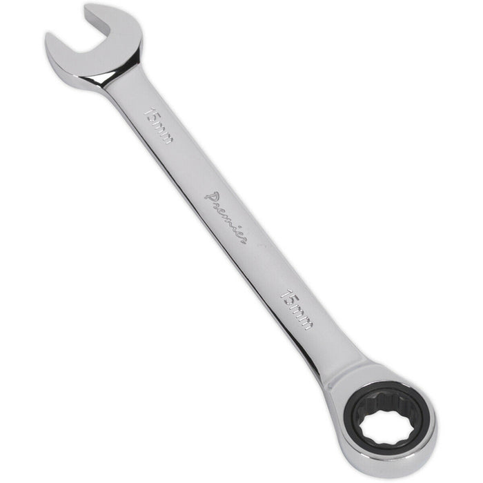 15mm Ratchet Combination Spanner - Chrome Vanadium Steel - 72 Tooth Ratchet Ring Loops