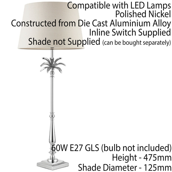 2 PACK Small Metal Table Lamp Polished Nickel Leaf BASE ONLY Palm Tree Light Loops