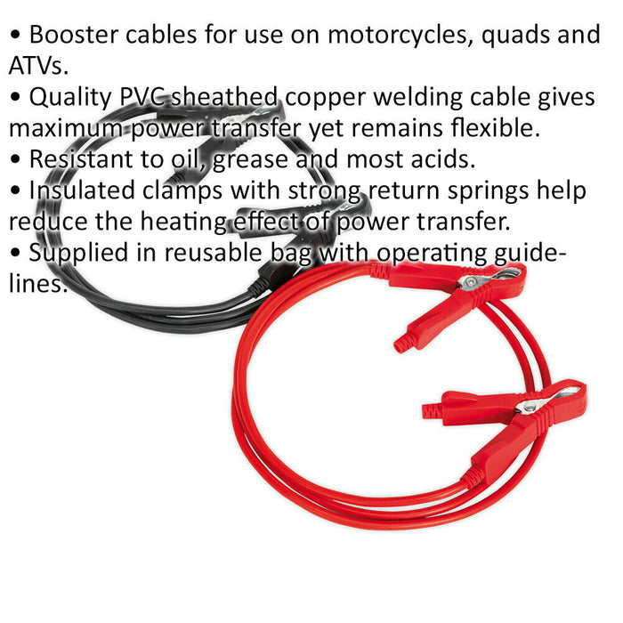 100A Copper Motorcycle Booster Cables - 5mm² x 1.5m - PVC Sheathed - Insulated Loops