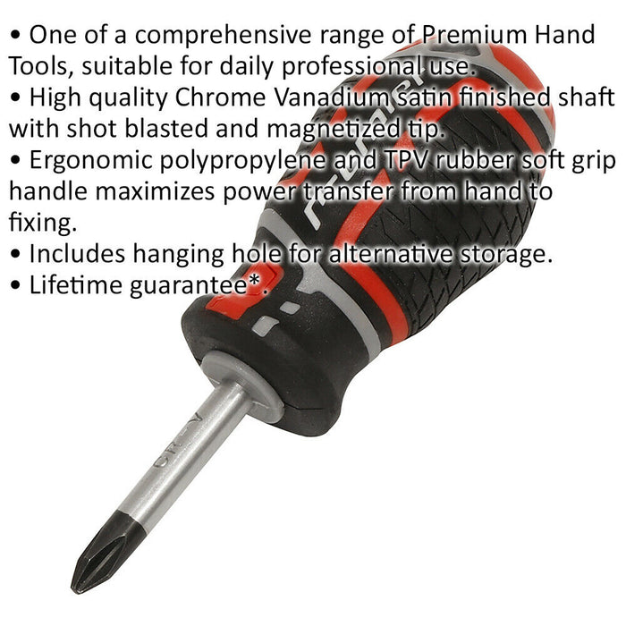 PREMIUM Phillips 2 x 38mm Stubby Screwdriver - Ergonomic Soft Grip Magnetic Tip Loops