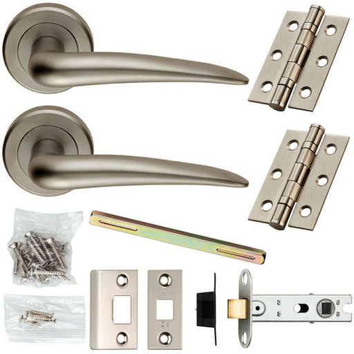 Door Handle & Latch Pack Satin Chrome Straight & Tapered Screwless Round Rose Loops