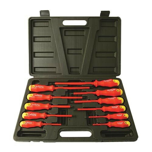 11 Piece Insulated Screwdriver Set Soft Grip Slotted Phillips Head Case Kit Loops