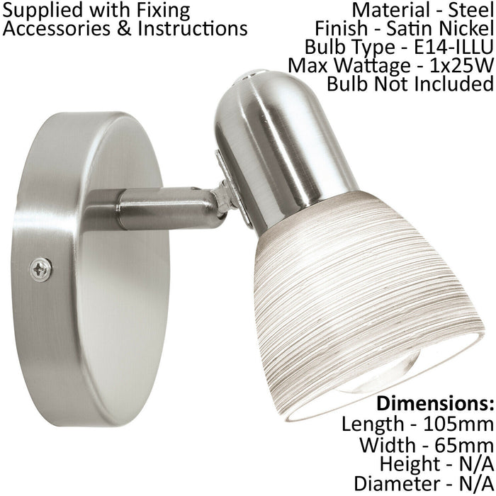 Wall Light Colour Satin Nickel Shade White Glass Wiping Technique Bulb E14 1x25W Loops