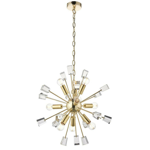 Multi Light Hanging Ceiling Pendant Satin Brass & Crystal Feature Star Rods Lamp Loops