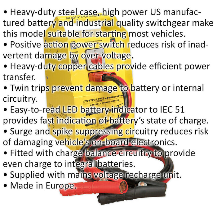 High Power Emergency Jump Starter - Engines Up To 500 hp - 4400A / 2200A Loops