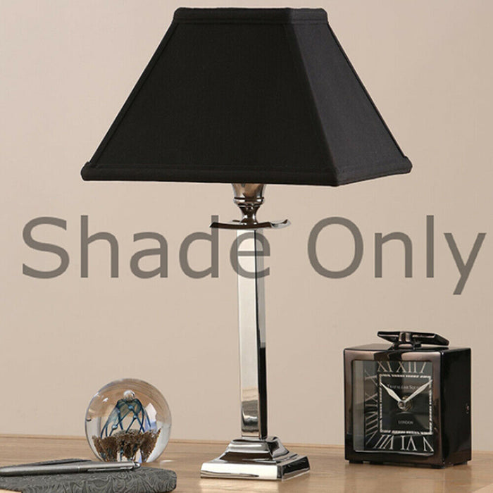 9" Inch Square Tapered Lamp Shade Black Faux Silk Fabric Cover Modern Elegant Loops