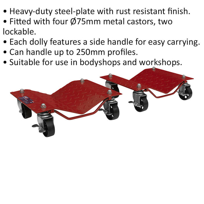PAIR Heavy Duty Wheel Dolly Set - 680kg Capacity Per Dolly - 4 x 75mm Castors Loops