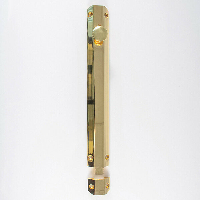 Surface Mounted Flat Sliding Door Bolt Lock 253 x 36mm Polished Brass Loops