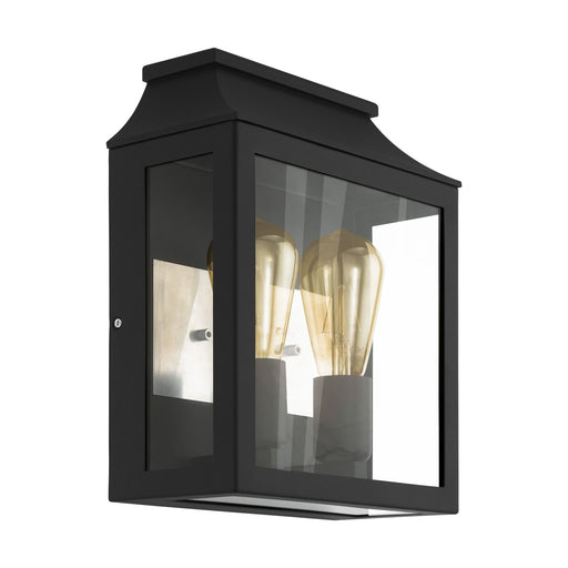 IP44 Outdoor Wall Light Black Aluminium Glass Box 2x 60W E27 Bulb Porch Lamp Loops