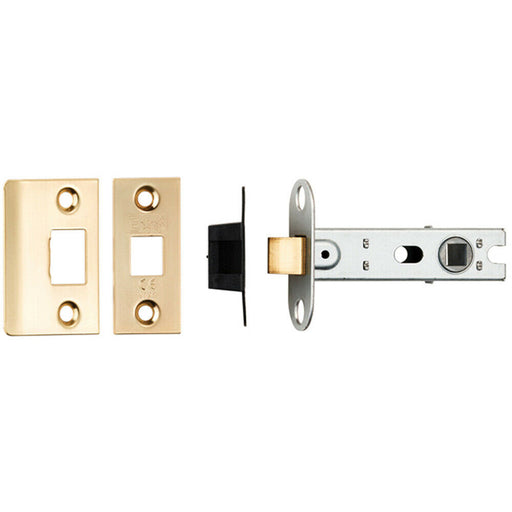 76mm Tubular Mortice Door Latch Bolt Through Square Forends Satin Brass Loops