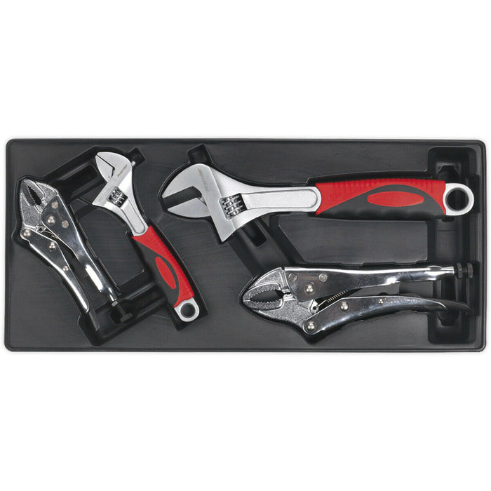 4 Piece PREMIUM Locking Pliers & Adjustable Wrench Set with Modular Tool Tray Loops