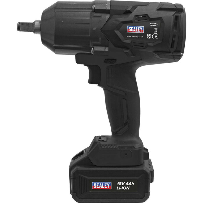 Cordless Impact Wrench - 1/2 Inch Sq Drive - 18V 4Ah Lithium-ion Battery Loops