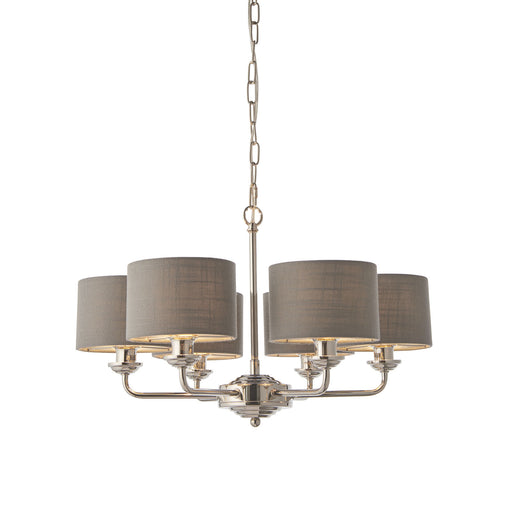 Ceiling Pendant Light - Bright Nickel Plate & Charcoal Fabric - 6 x 28W E14 Loops