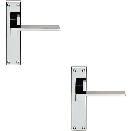 2x PAIR Flat Straight Lever on Latch Backplate Handle 180 x 40mm Polished Chrome Loops