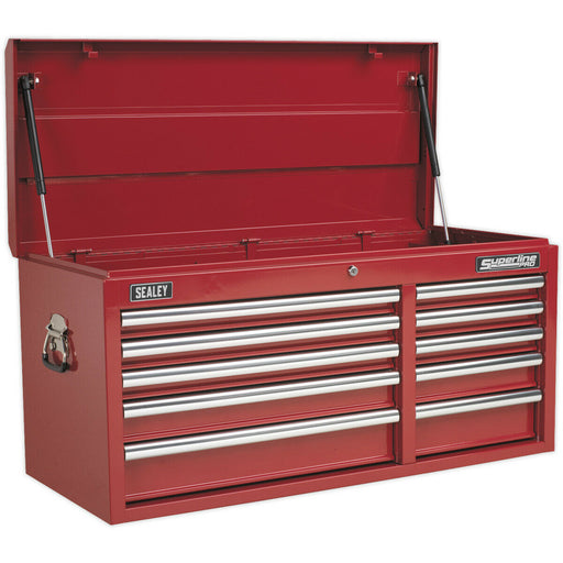 1025 x 435 x 495mm RED 10 Drawer Topchest Tool Chest Lockable Storage Cabinet Loops