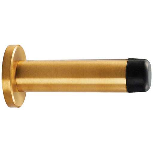 Rubber Tipped Doorstop Cylinder with Rose Wall Mounted 70mm Satin Brass Loops