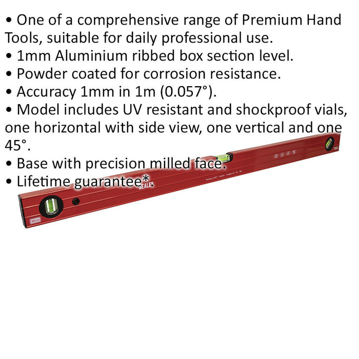 900mm Aluminium Ribbed Box Spirit Level - Precision Cut 45 Degree Angle Rule Loops