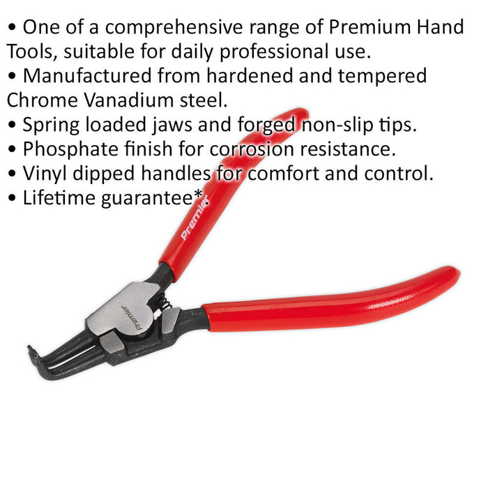180mm Bent Nose External Circlip Pliers - Spring Loaded Jaws - Non-Slip Tips Loops