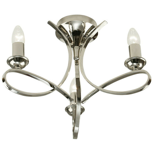 Eaves Semi Flush Ceiling Chandelier 3 Lamp Bright Nickel Curved Multi Arm Light Loops