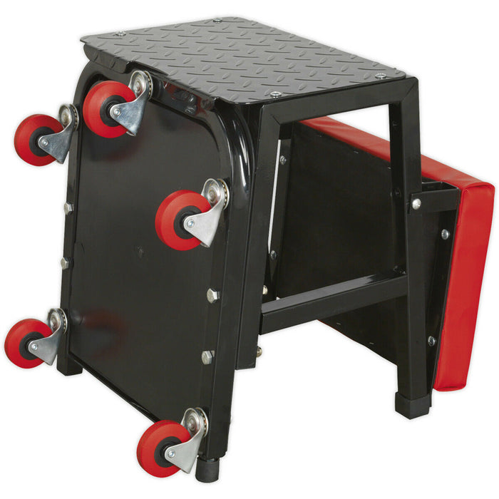 Mechanics Utility Seat & Step Stool - Tool Storage Tray - 60mm Swivel Castors Loops