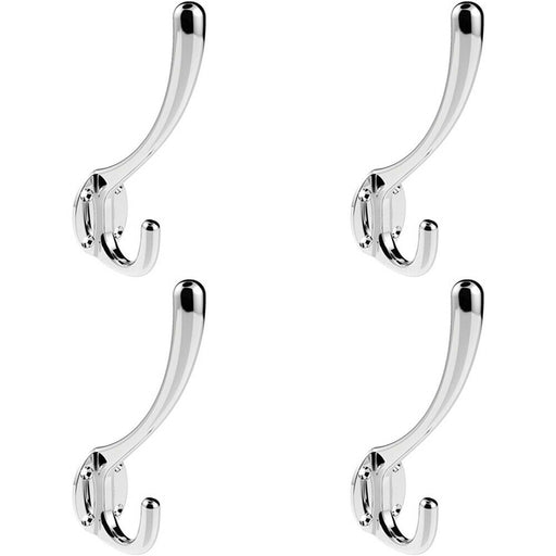 4x Heavyweight One Piece Hat & Coat Hook 76mm Projection Polished Chrome Loops