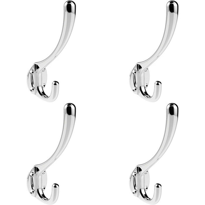 4x Heavyweight One Piece Hat & Coat Hook 76mm Projection Polished Chrome Loops