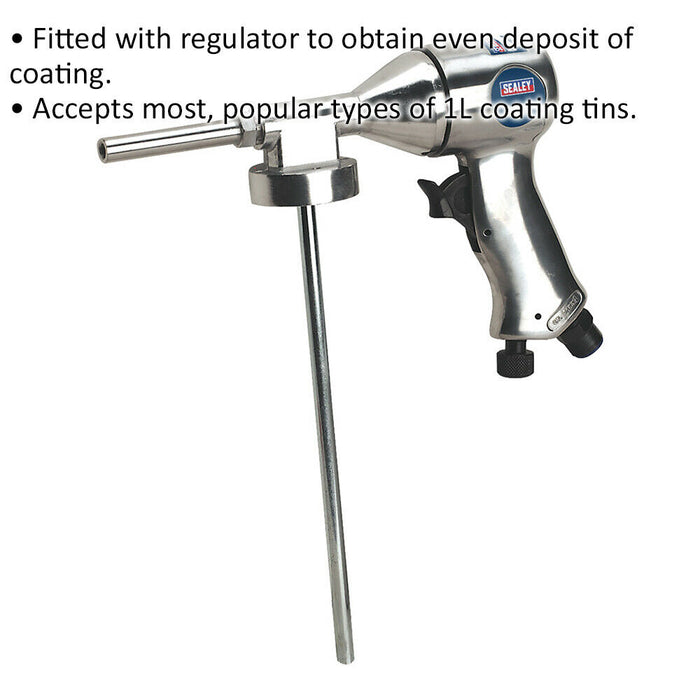 Air Operated Underbody Coating Gun - 1/4" BSP - Regulator - For 1L Coating Tins Loops