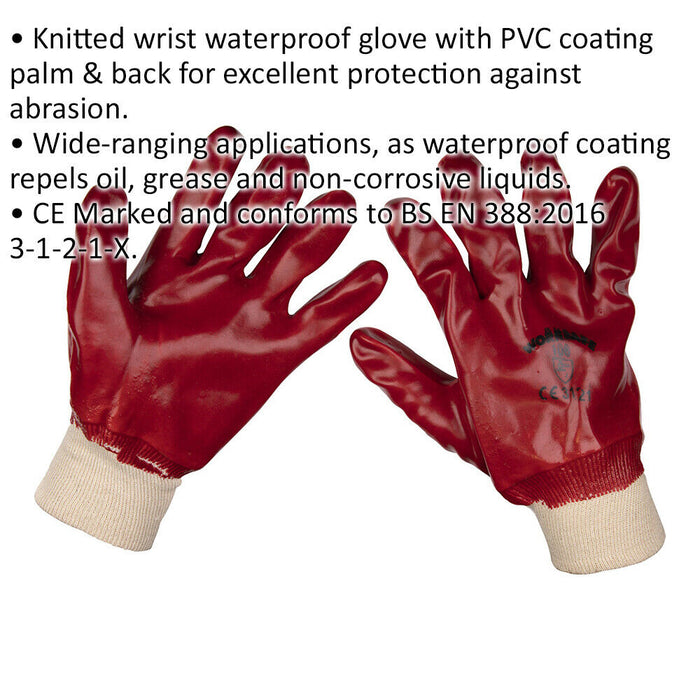 120 PAIRS - XL General Purpose PVC Gloves - Knitted Wrists - Waterproof Loops