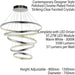 LED Ceiling Pendant Light 97W Warm White Chrome & Crystal 5 Ring/Hoop Strip Lamp Loops