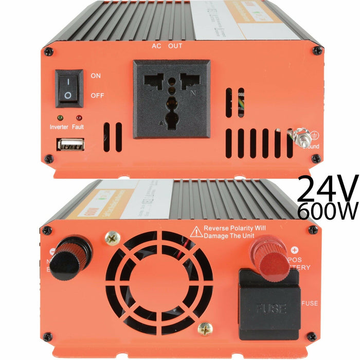 600W Power Inverter 24V DC to 230V & USB Lorry Truck Caravan Converter Adapter Loops
