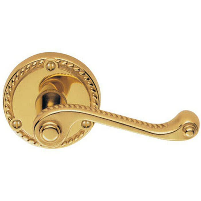 PAIR Georgian Scroll Handle on Round Rose Rope Design Pattern Polished Brass Loops