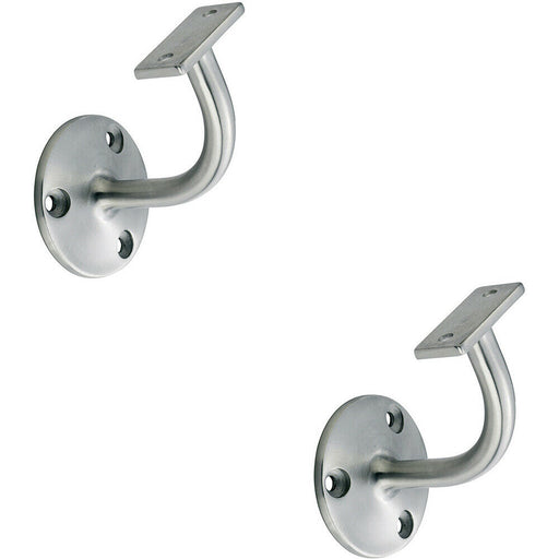 2x Handrail Bannister Bracket Wall Support 62mm Projection Satin Steel Loops